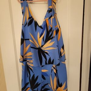 Blue Tropical Print Sleeveless Romper